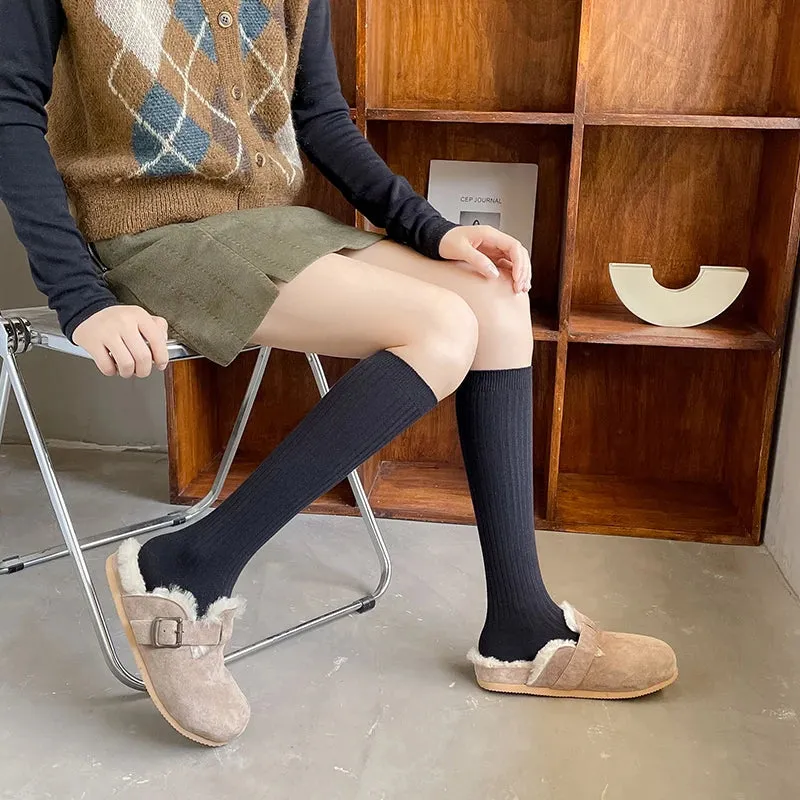 Women's Knee High Socks - Casual Preppy Style Spring Trends, High Quality Cotton Solid Color Long Stockings