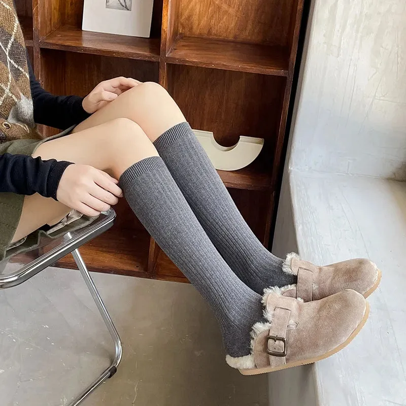 Women's Knee High Socks - Casual Preppy Style Spring Trends, High Quality Cotton Solid Color Long Stockings