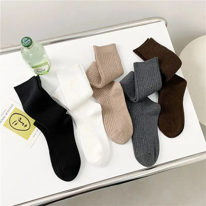 Women's Knee High Socks - Casual Preppy Style Spring Trends, High Quality Cotton Solid Color Long Stockings