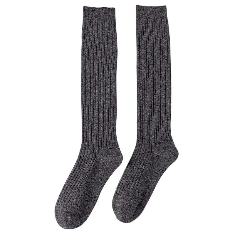 Women's Knee High Socks - Casual Preppy Style Spring Trends, High Quality Cotton Solid Color Long Stockings