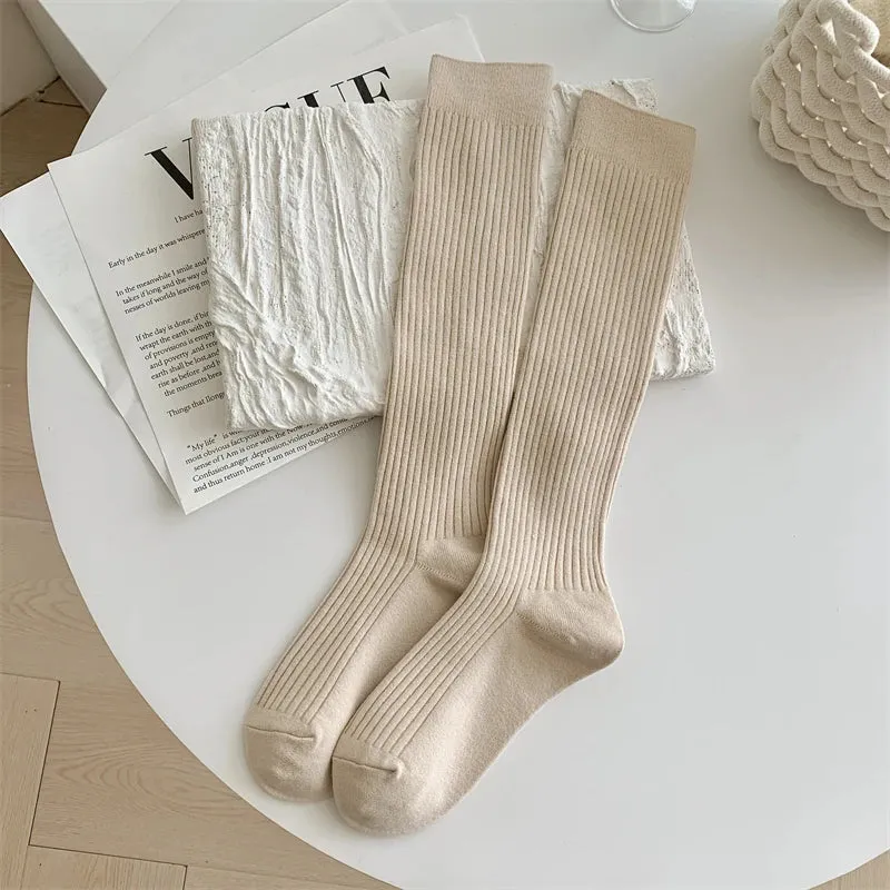 Women's Knee High Socks - Fashionable Solid Color Warm Stockings for Autumn and Winter