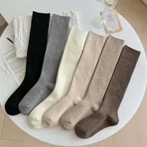 Women's Knee High Socks - Fashionable Solid Color Warm Stockings for Autumn and Winter