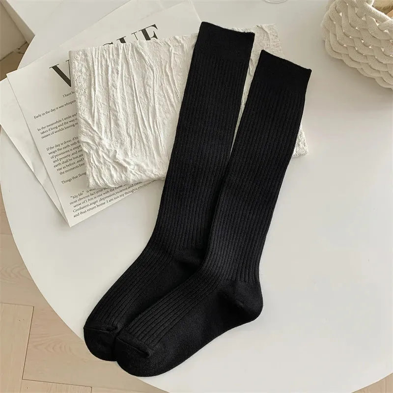 Women's Knee High Socks - Fashionable Solid Color Warm Stockings for Autumn and Winter