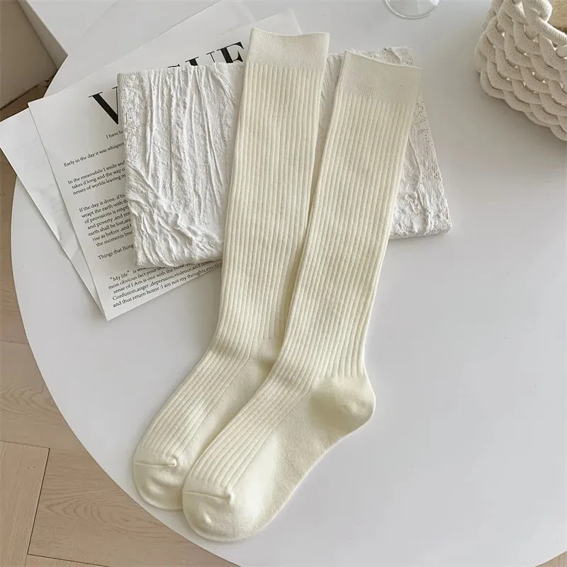 Women's Knee High Socks - Fashionable Solid Color Warm Stockings for Autumn and Winter