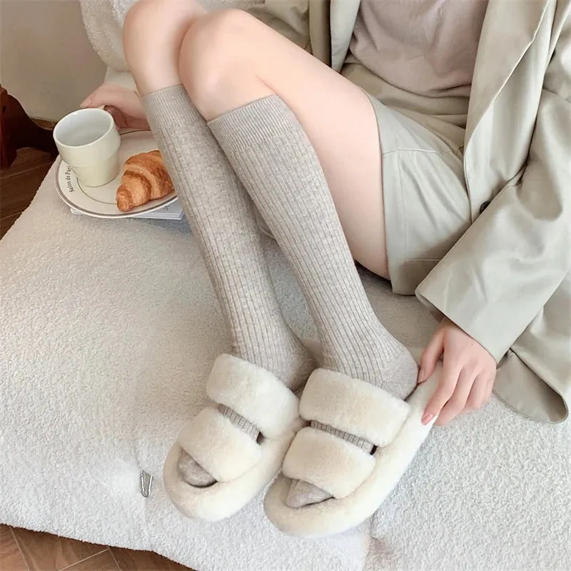 Women's Knee High Socks - Fashionable Solid Color Warm Stockings for Autumn and Winter