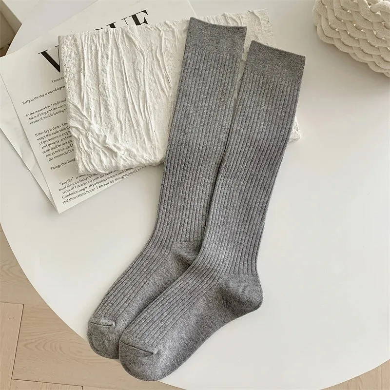 Women's Knee High Socks - Fashionable Solid Color Warm Stockings for Autumn and Winter