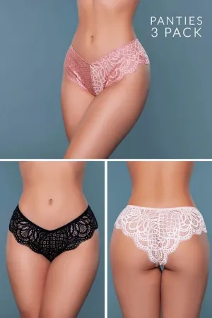 Women's Lace Mid Rise Brief Cut Panty (Pack of 3)