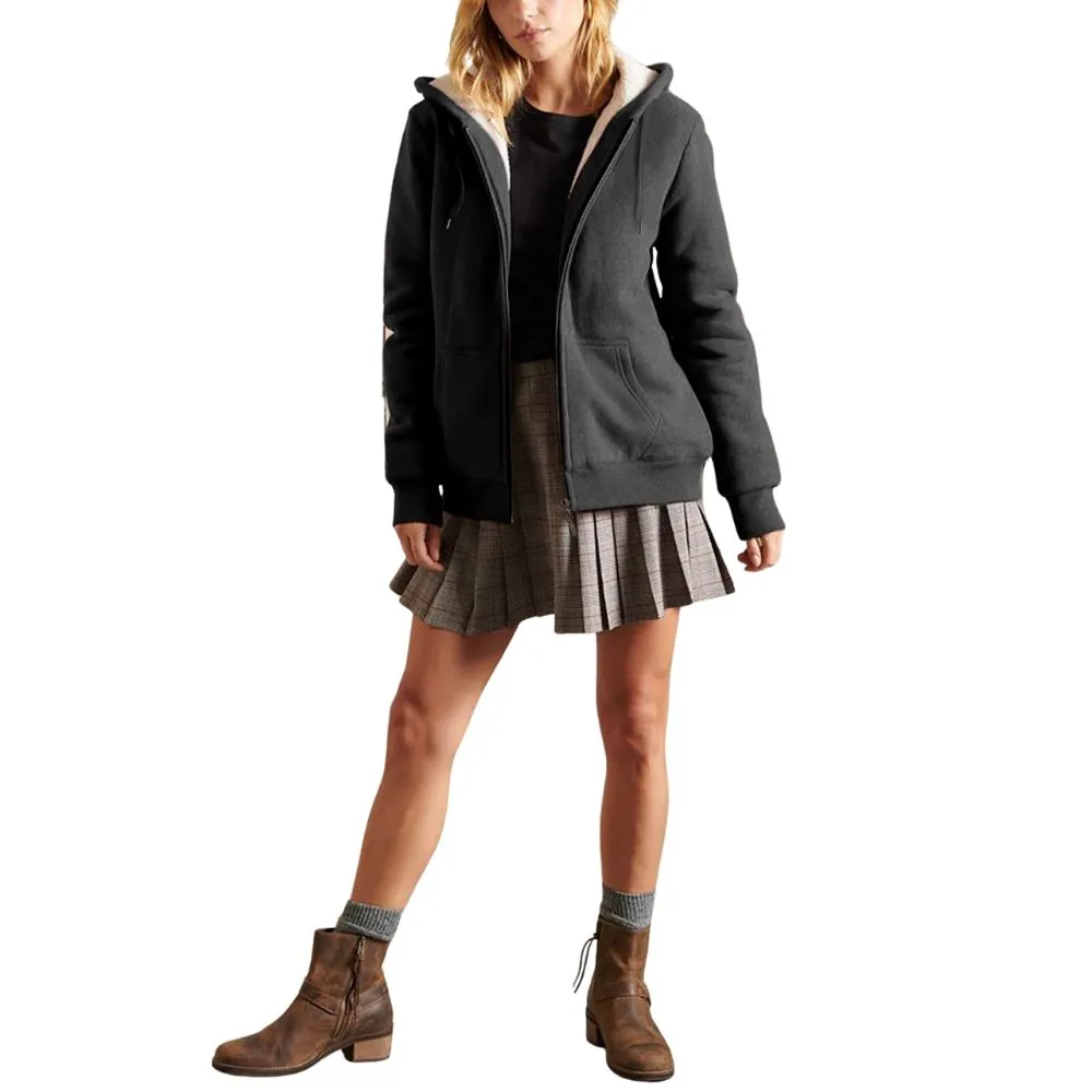 Women's Lagom Sherpa-Lined Full Zip Hoodie in Charcoal