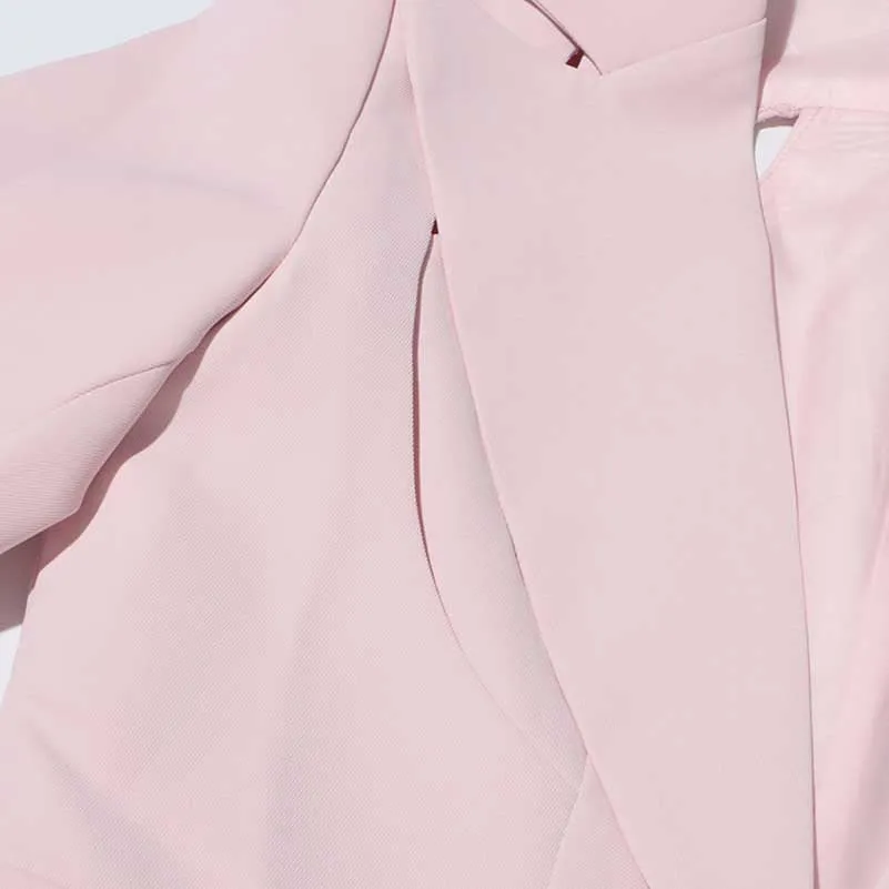 Women's Leaf Crepe Drop Hem Jacket with Slash Detailing in Pink Black