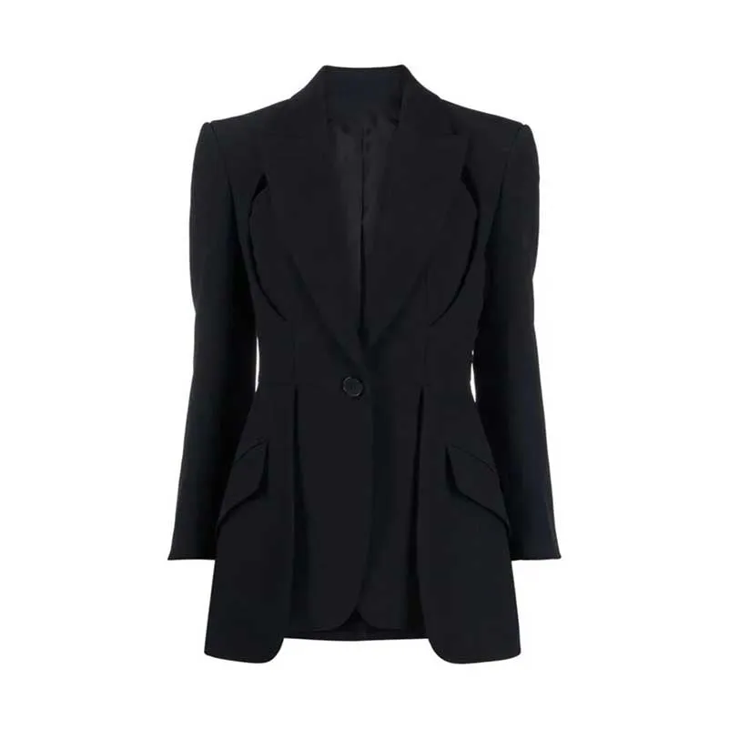 Women's Leaf Crepe Drop Hem Jacket with Slash Detailing in Pink Black