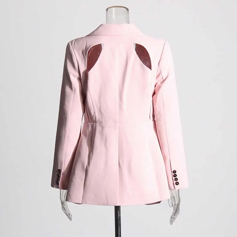 Women's Leaf Crepe Drop Hem Jacket with Slash Detailing in Pink Black