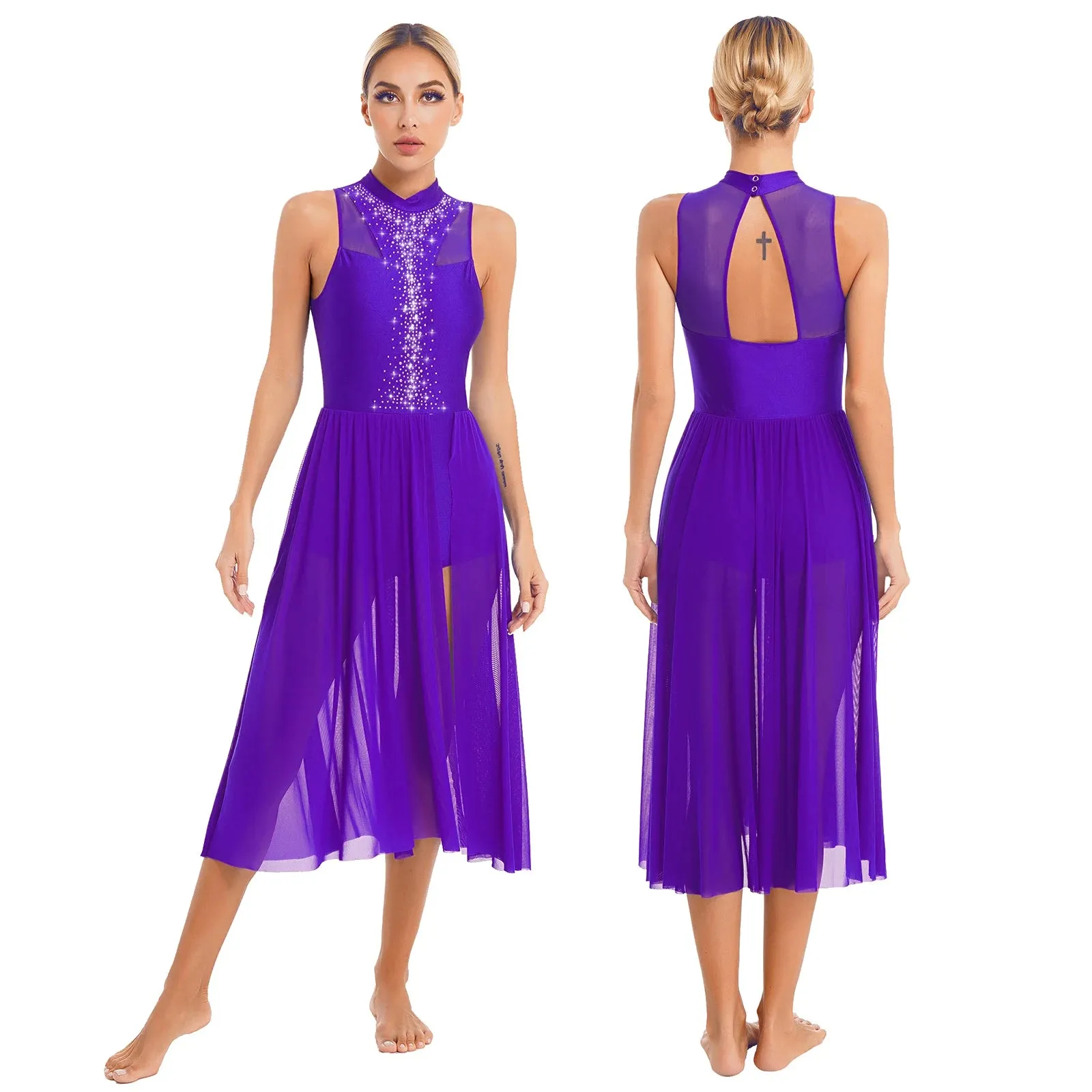 Womens Lyrical Dance Dress: Sparkly Sequin Ballet Gymnastics Leotard Dresses