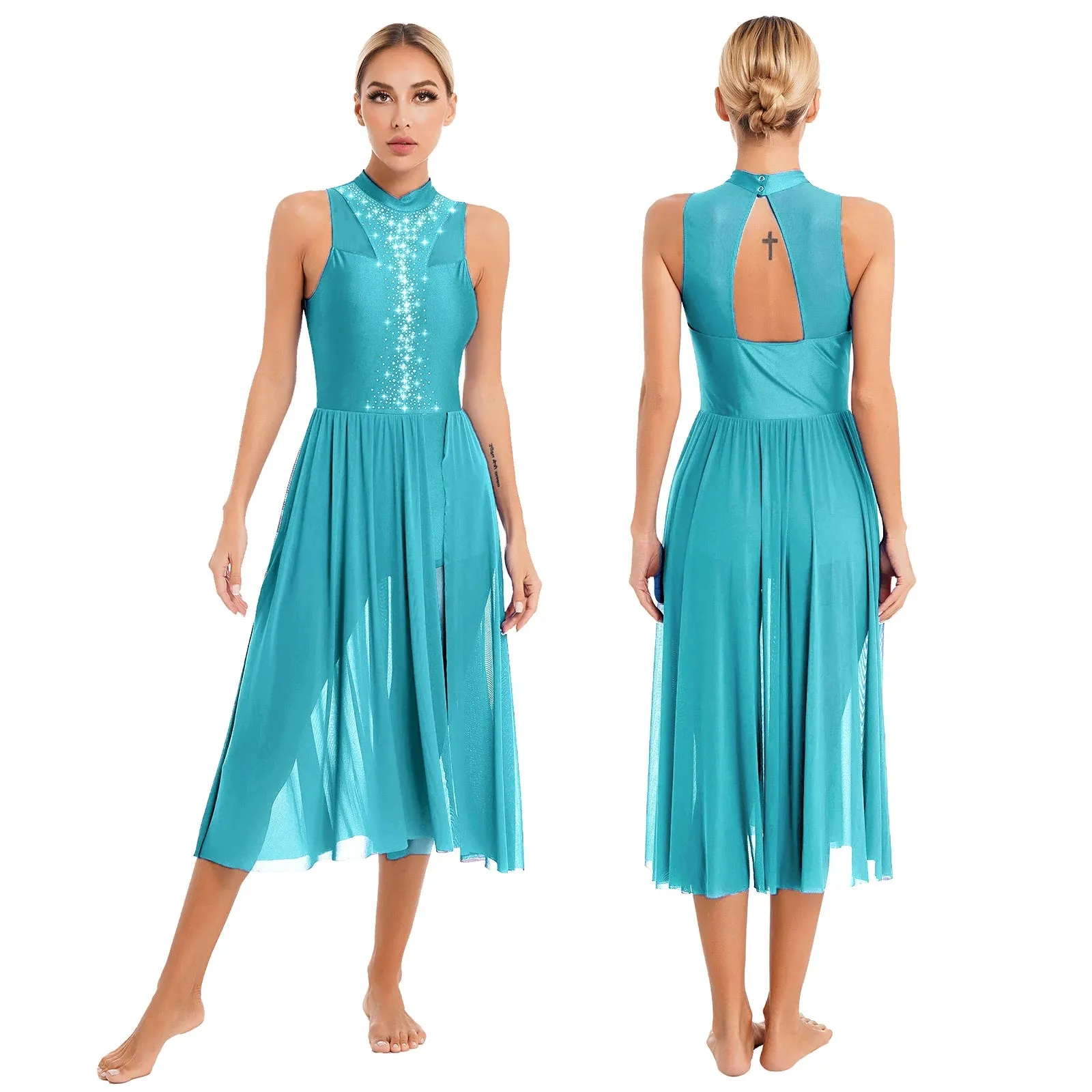 Womens Lyrical Dance Dress: Sparkly Sequin Ballet Gymnastics Leotard Dresses