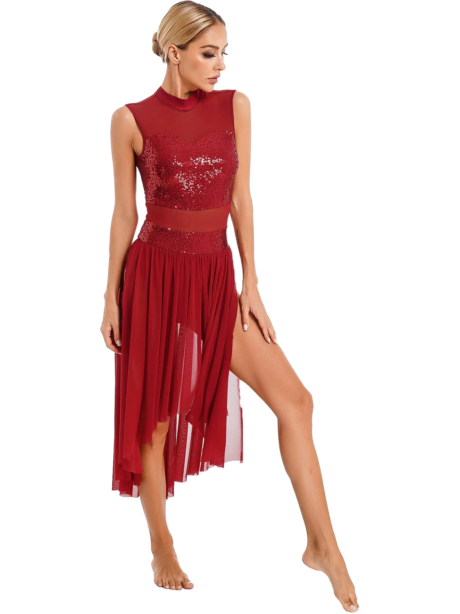 Womens Lyrical Dance Dress: Sparkly Sequin Ballet Gymnastics Leotard Dresses