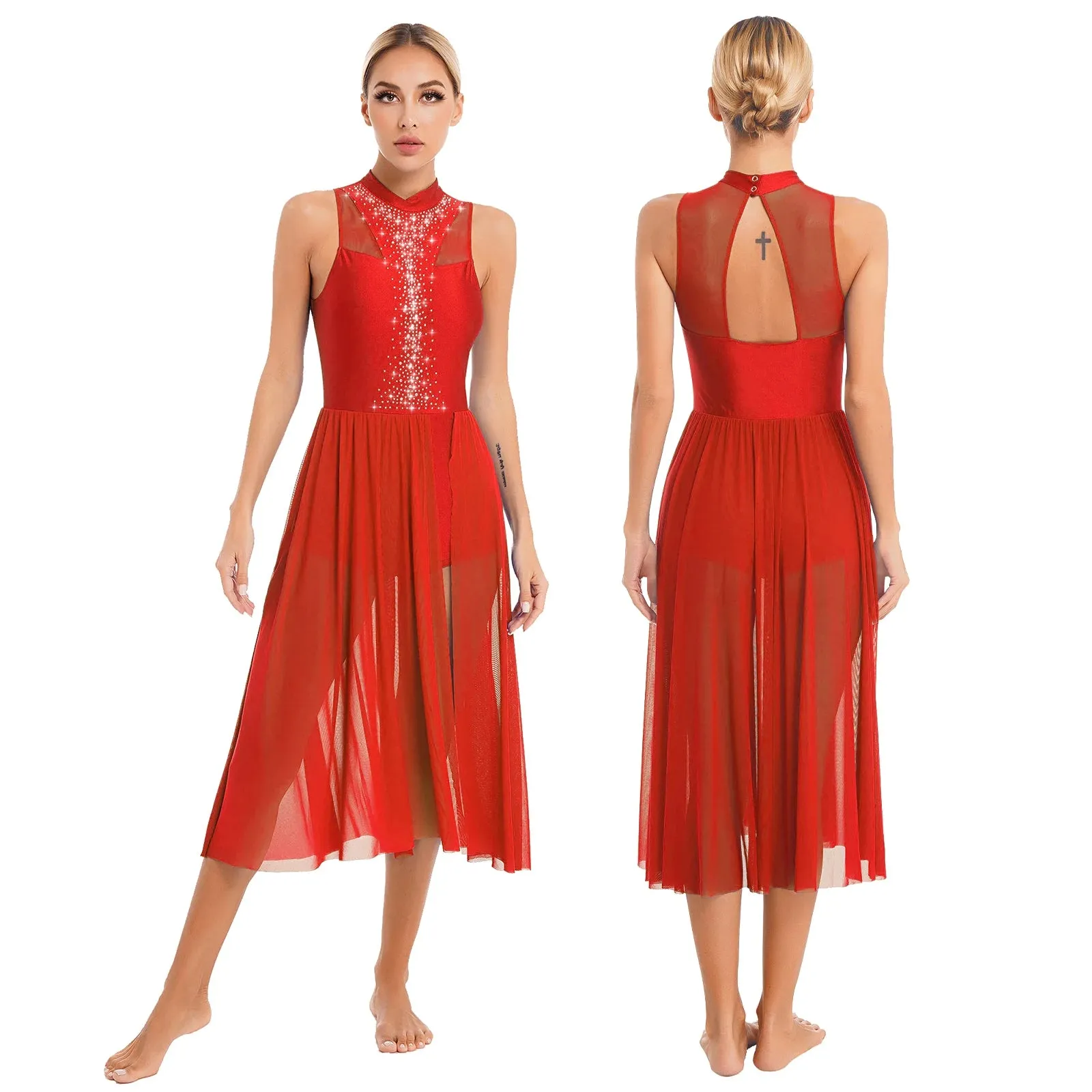 Womens Lyrical Dance Dress: Sparkly Sequin Ballet Gymnastics Leotard Dresses