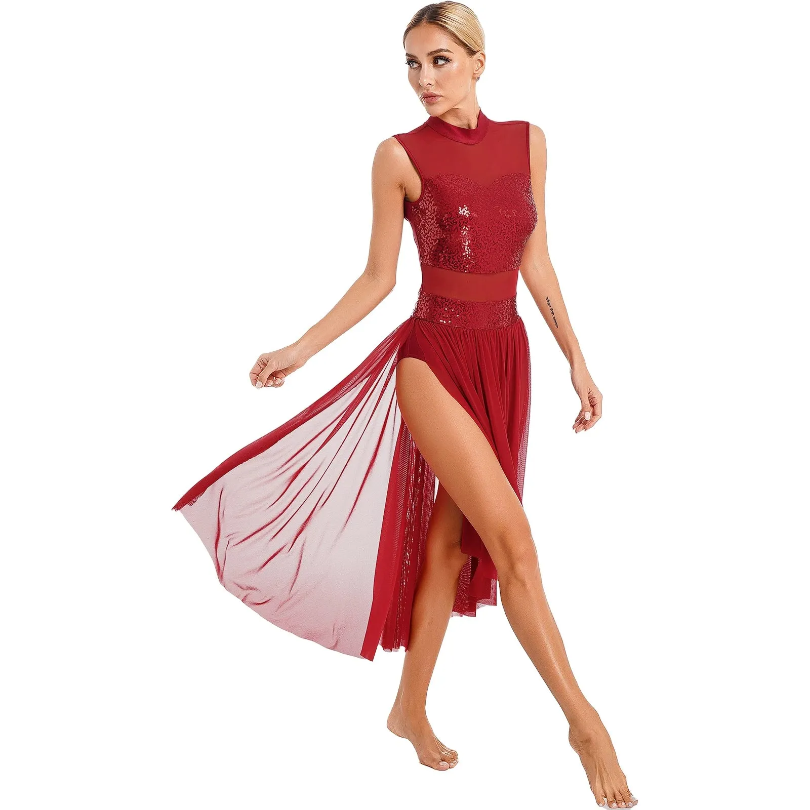 Womens Lyrical Dance Dress: Sparkly Sequin Ballet Gymnastics Leotard Dresses