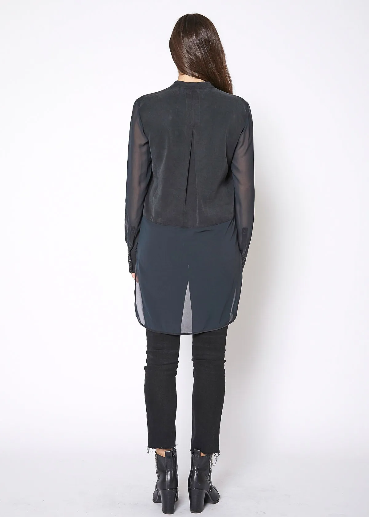 Women's Mesh Contrast Button Up Shirt In Black