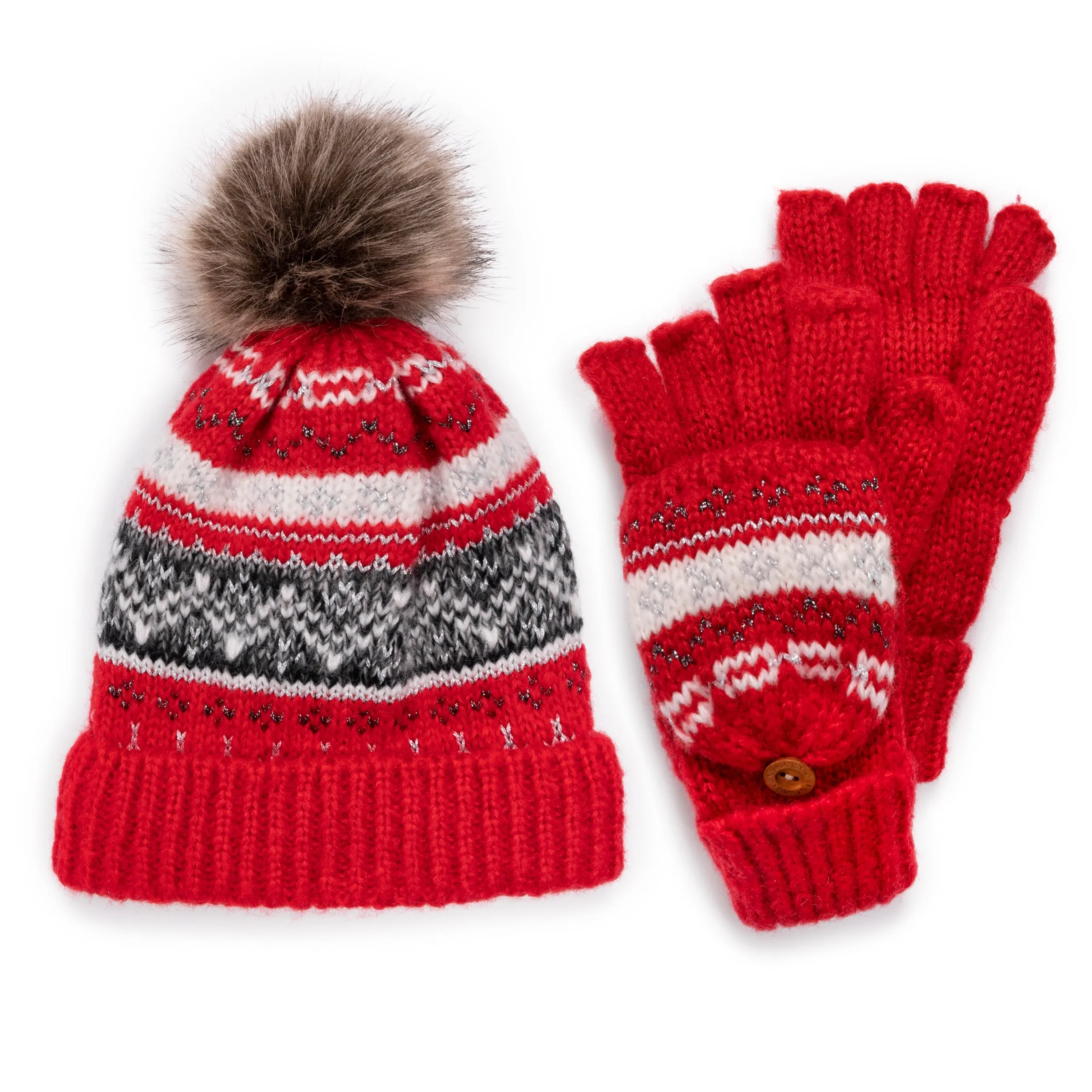 Women's Mixed Yarn Beanie and Mitten Set