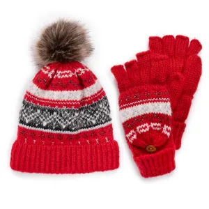 Women's Mixed Yarn Beanie and Mitten Set