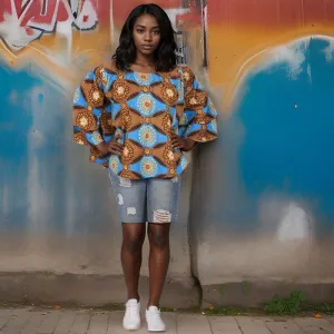 Women's Off Shoulder Ankara African Brown Print Blouse