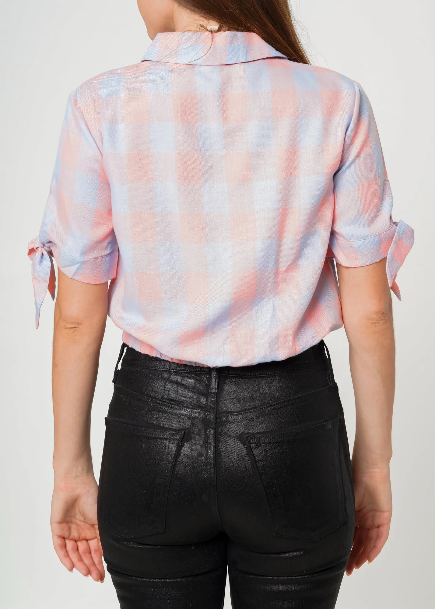 Women's Plaid Twist Hem Crop Top in Bubblegum