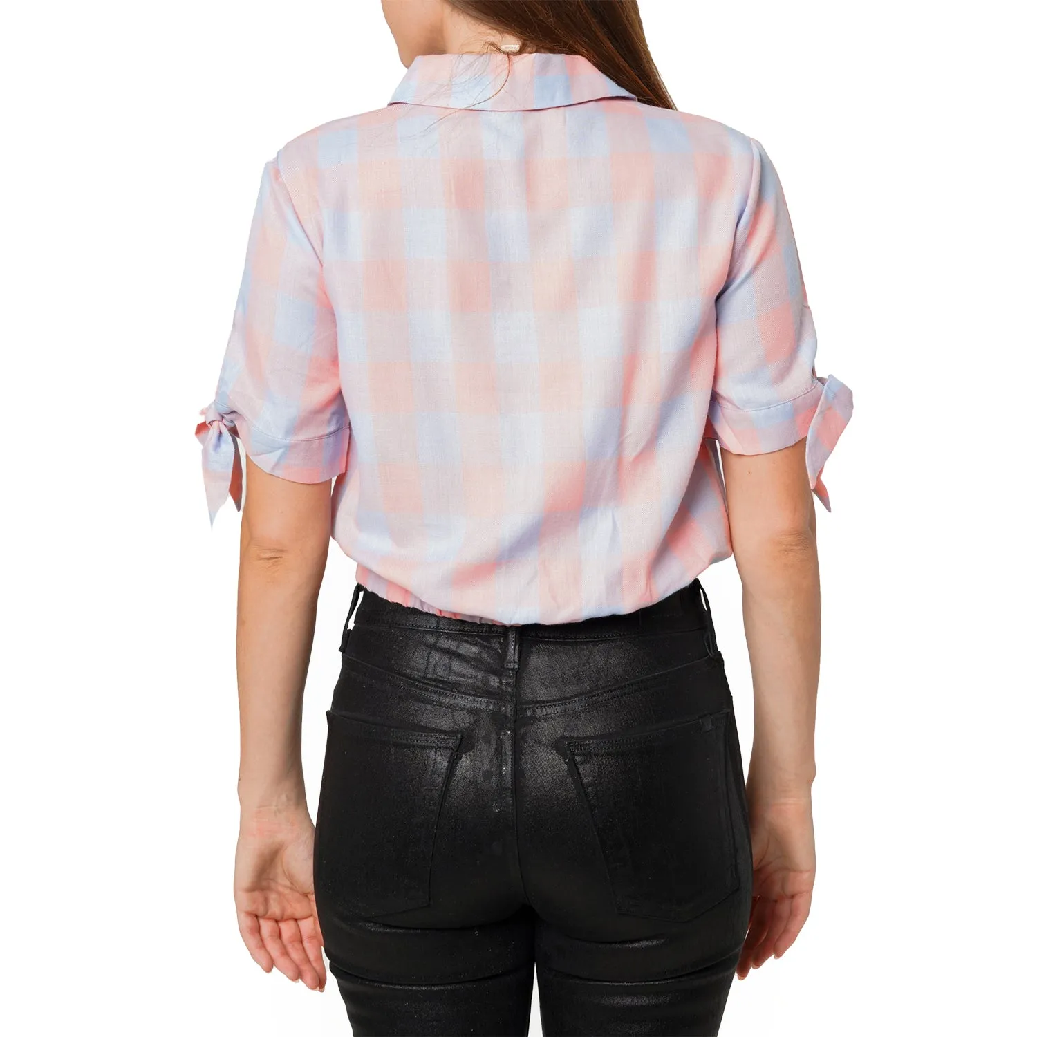 Women's Plaid Twist Hem Crop Top in Bubblegum