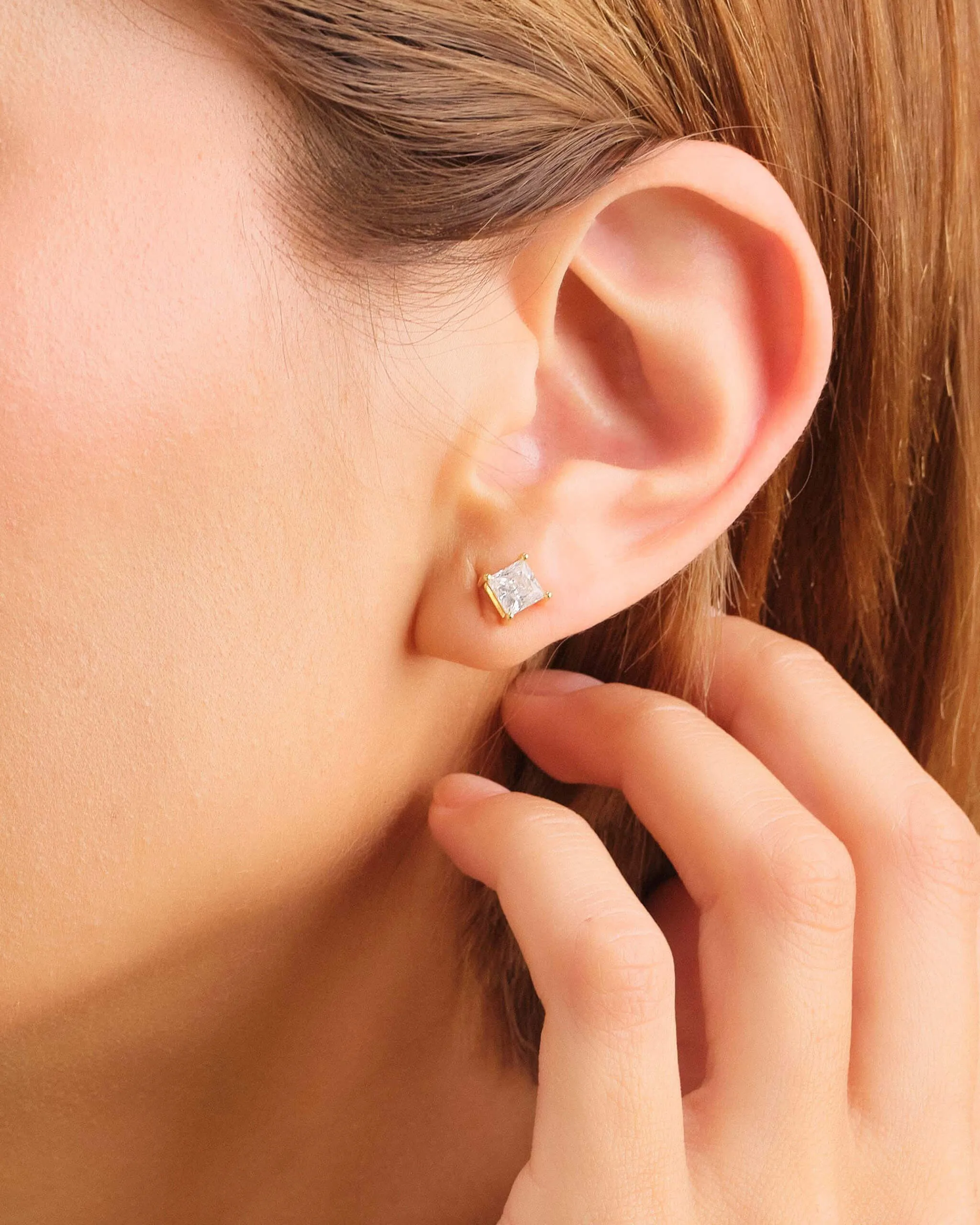 Women's Princess Cut Stud Earrings - Gold