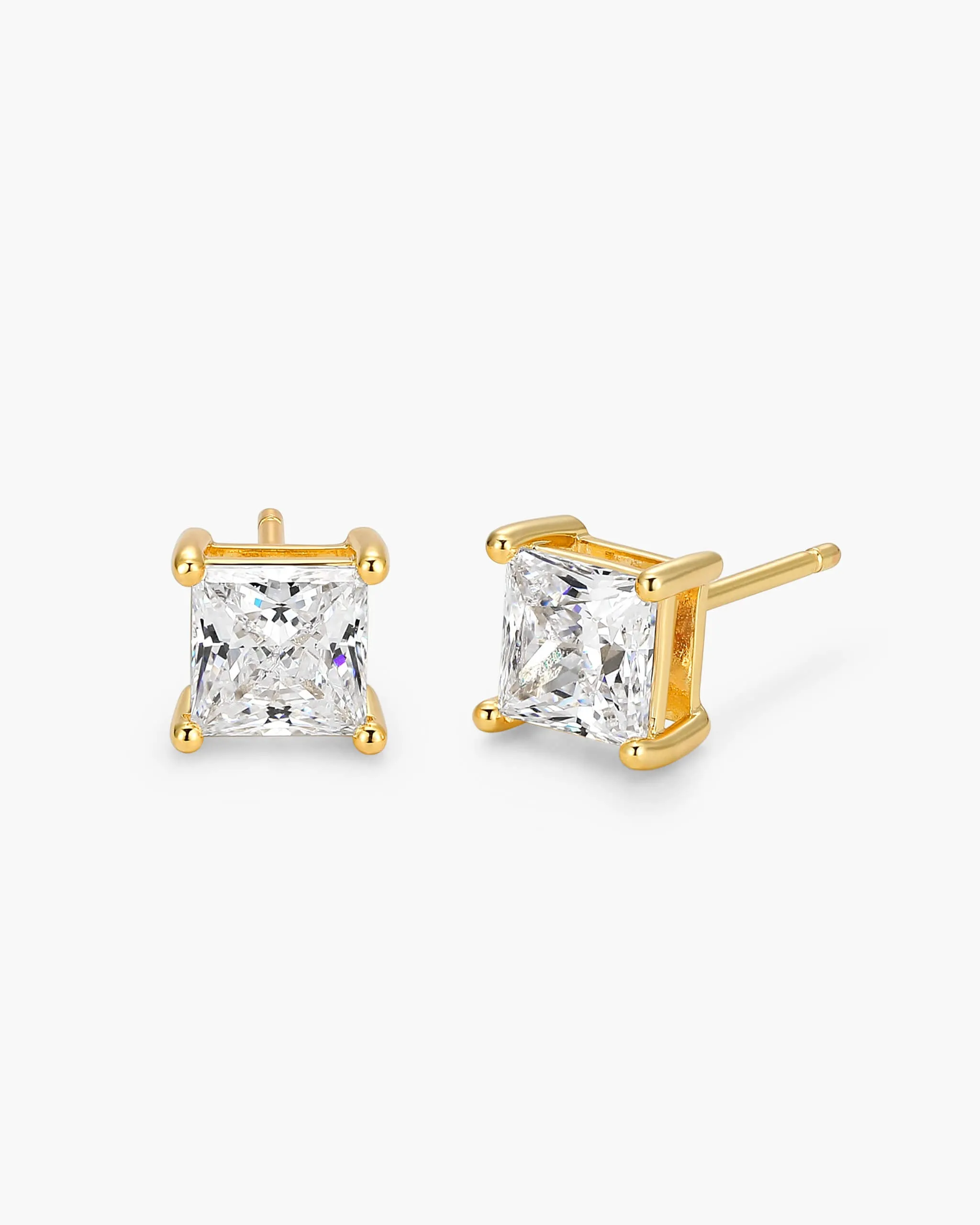 Women's Princess Cut Stud Earrings - Gold