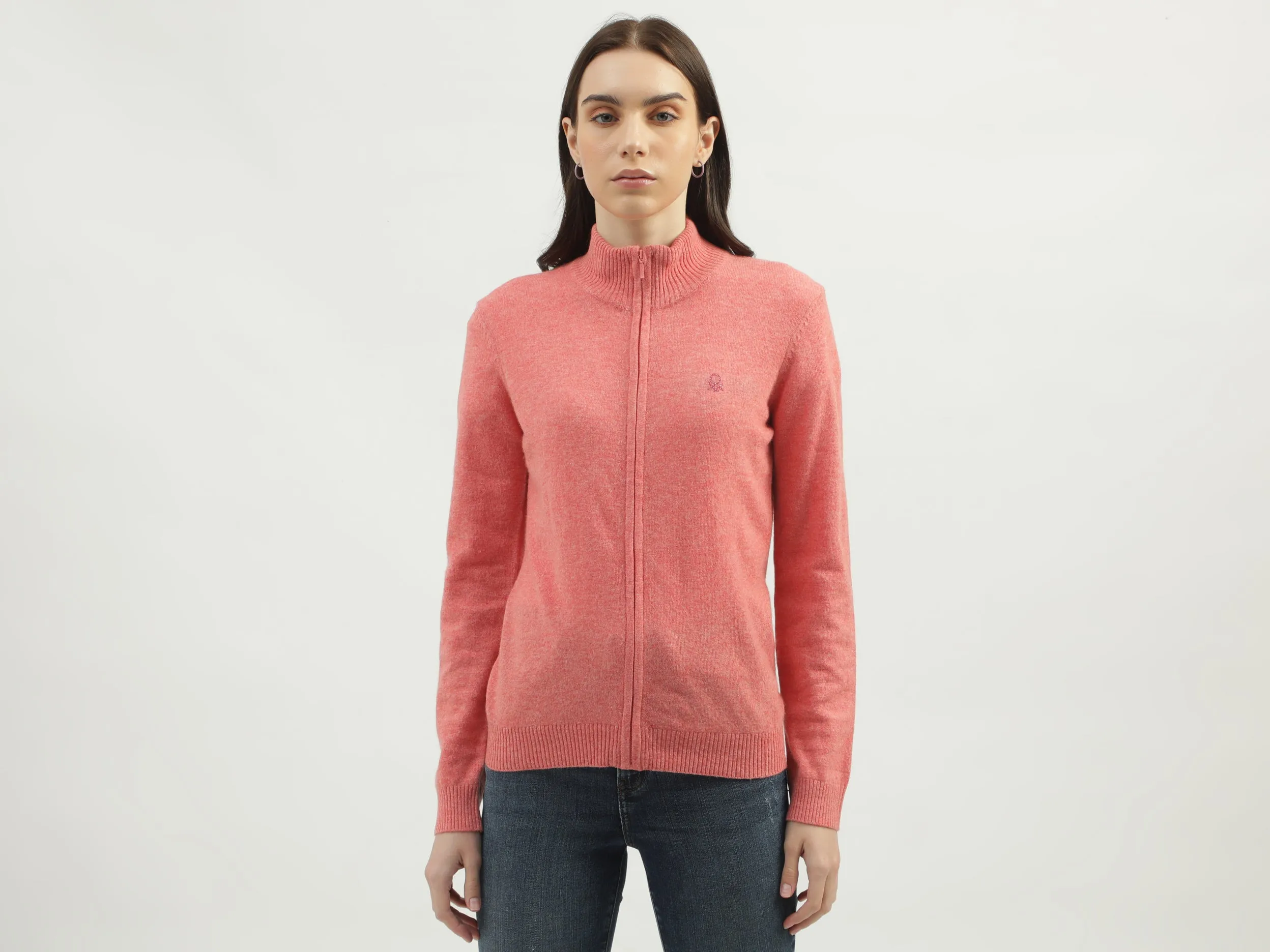 Women's Regular Fit High Neck Knitted Cardigan