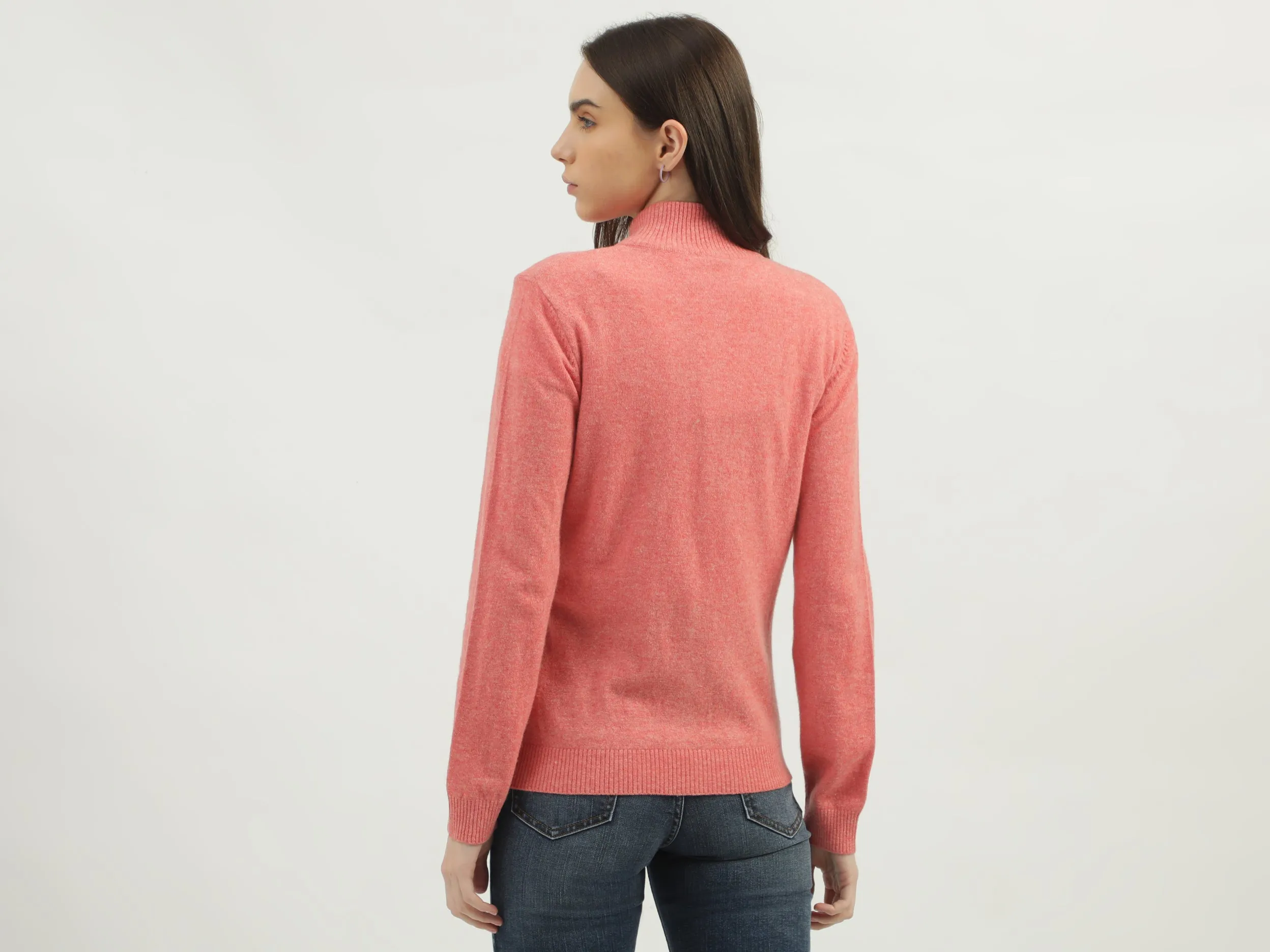 Women's Regular Fit High Neck Knitted Cardigan