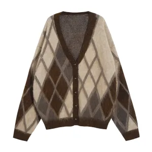 Women's Retro Seahorse Hair Contrast Knitted Cardigan