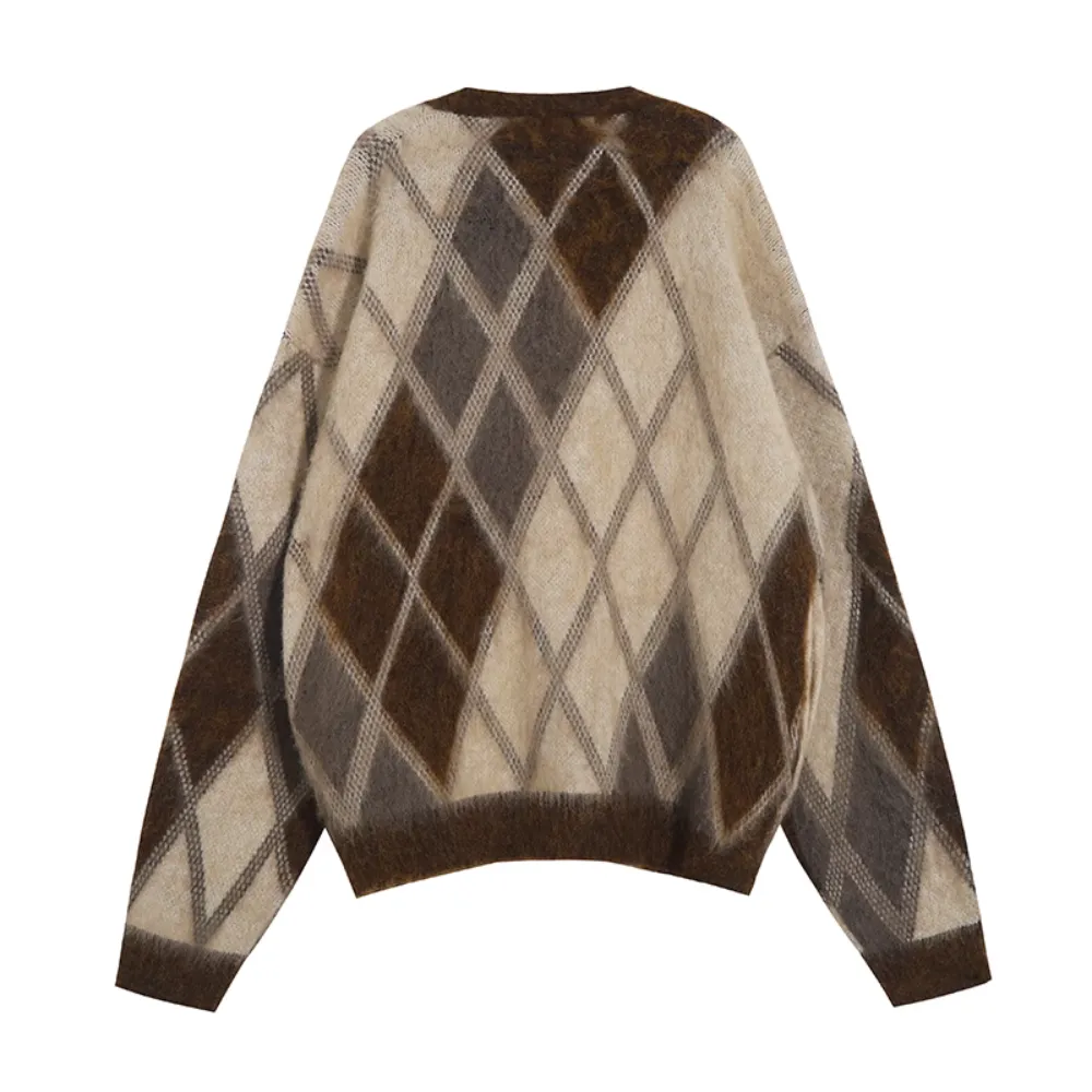 Women's Retro Seahorse Hair Contrast Knitted Cardigan