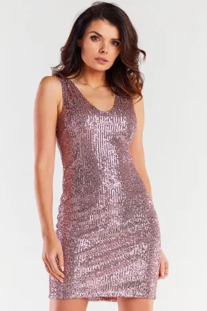 Women's Rose Gold Sequin Sleeveless Bodycon Evening Dress