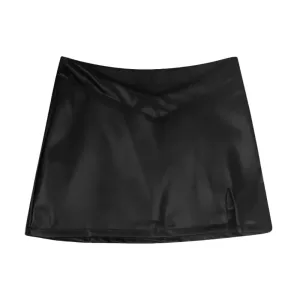 Women's Sexy Black Split PU Skirt