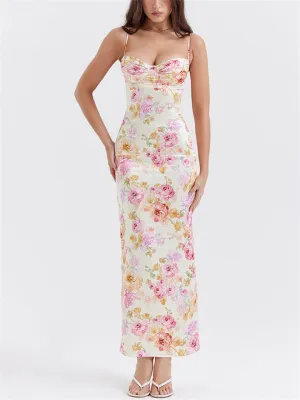 Women's Sexy Sweetheart Spaghetti Strap Rose Print Dress