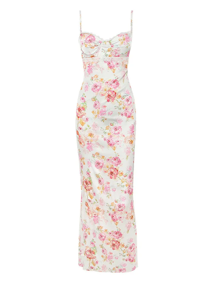 Women's Sexy Sweetheart Spaghetti Strap Rose Print Dress