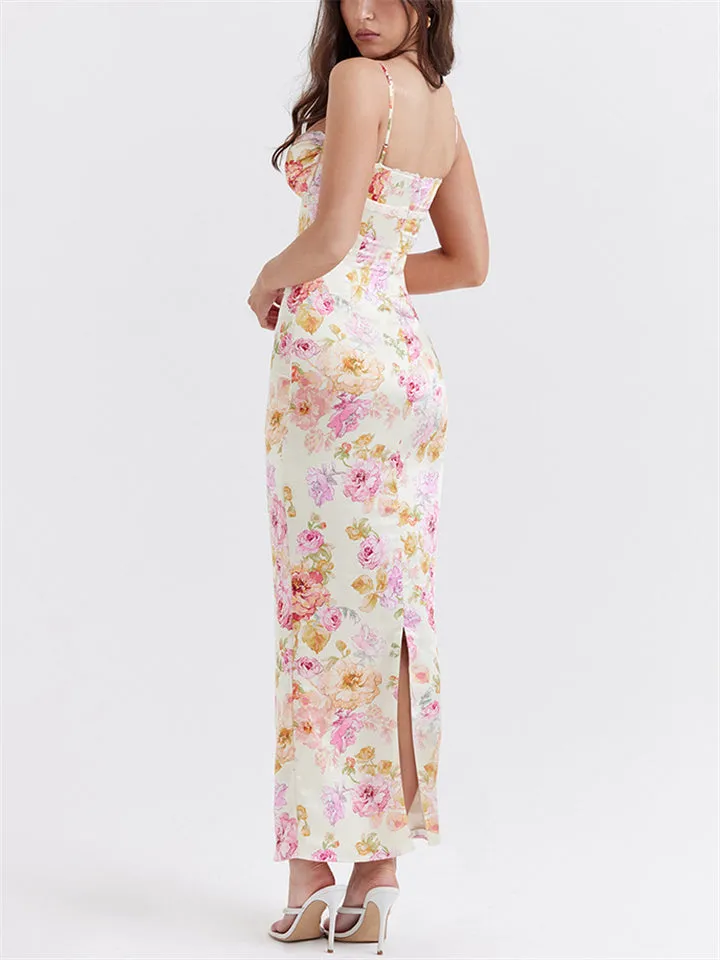 Women's Sexy Sweetheart Spaghetti Strap Rose Print Dress