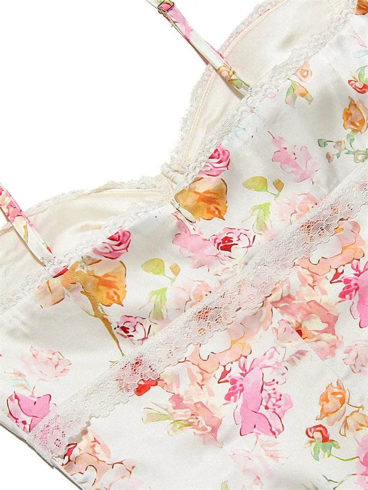 Women's Sexy Sweetheart Spaghetti Strap Rose Print Dress