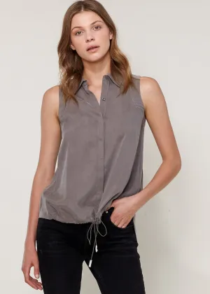 Women's Sleeveless Cupro Drawstring Button Up Top
