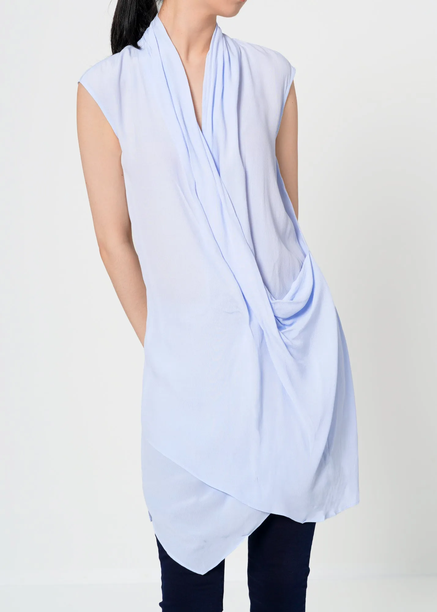 Women's Sleeveless Surplice Draped Detail Top