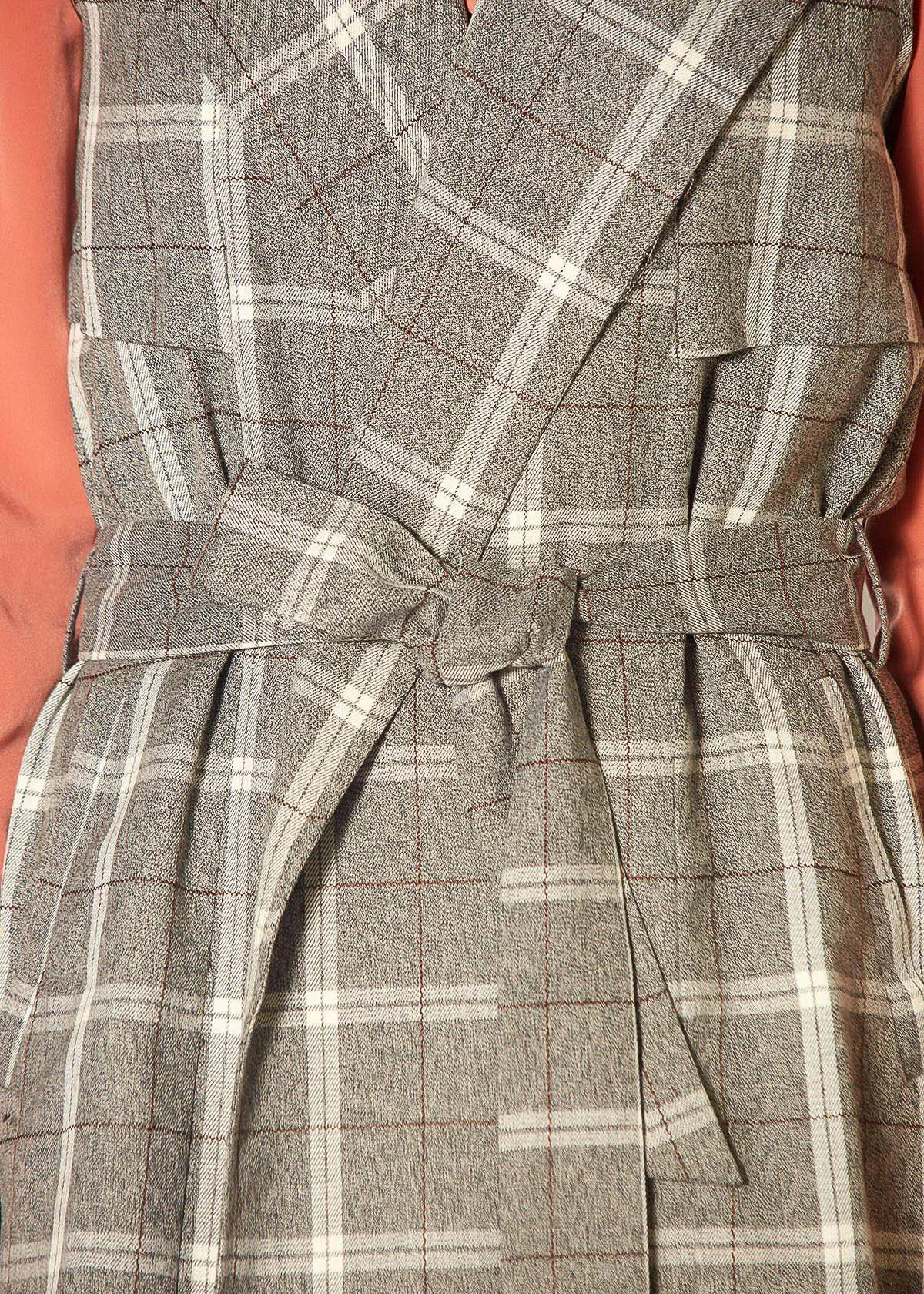 Women's Sleeveless Tie Waist Vest in Mocha Plaid