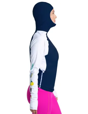 Women's Snorkel Hoodie Rash Guard - Hawaii Fish ID - Navy