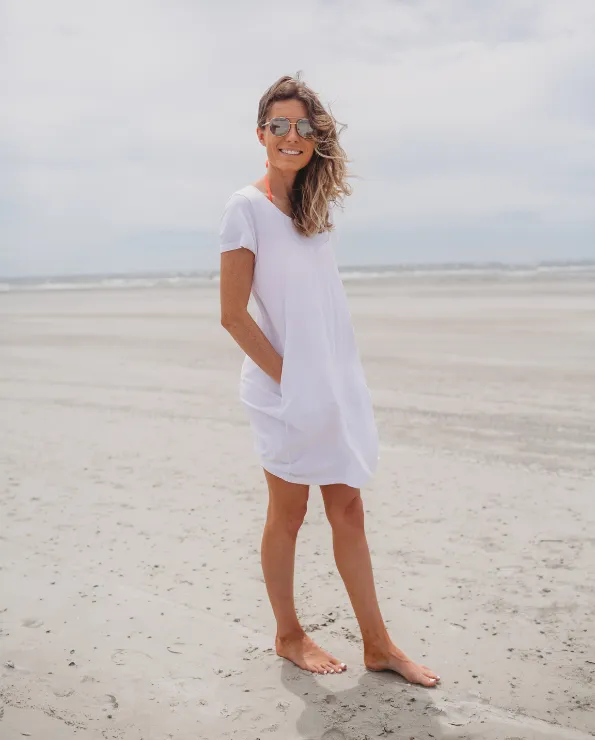 Women's Soft Supima Cotton Easy Cover-Up T-Shirt Pocket Dress | Bright Light Pink