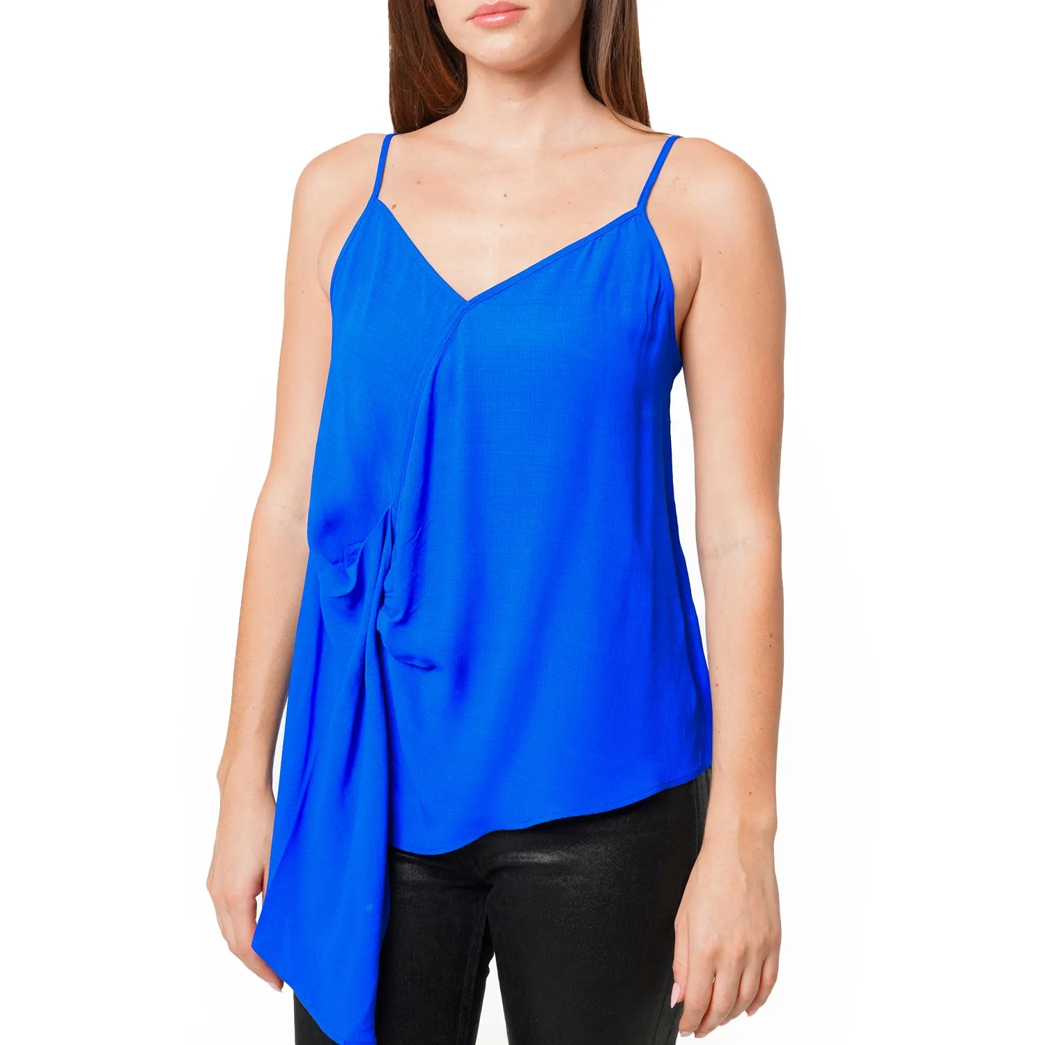 Women's Solid Drape Hem Wrapped Cami in Blue