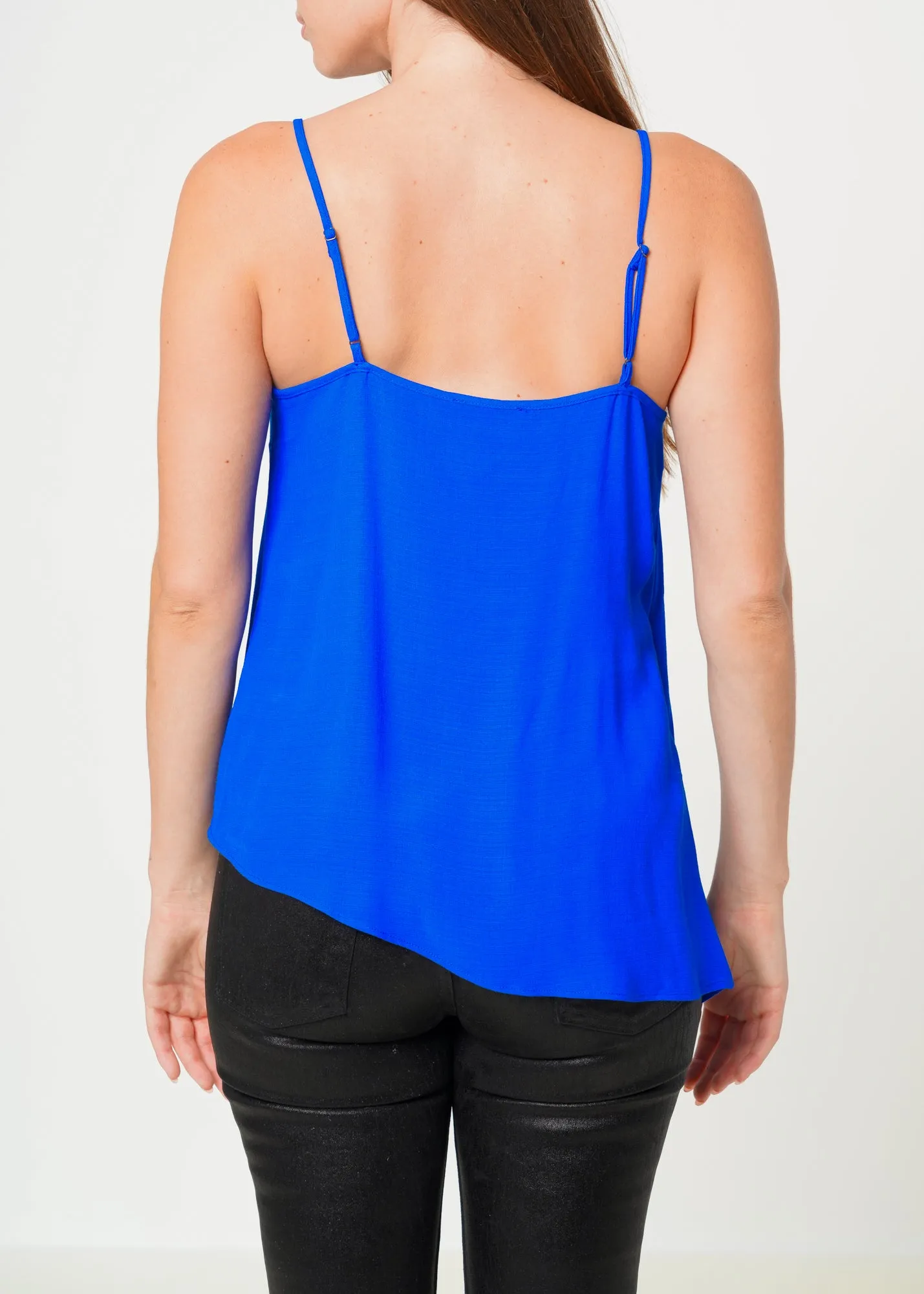 Women's Solid Drape Hem Wrapped Cami in Blue