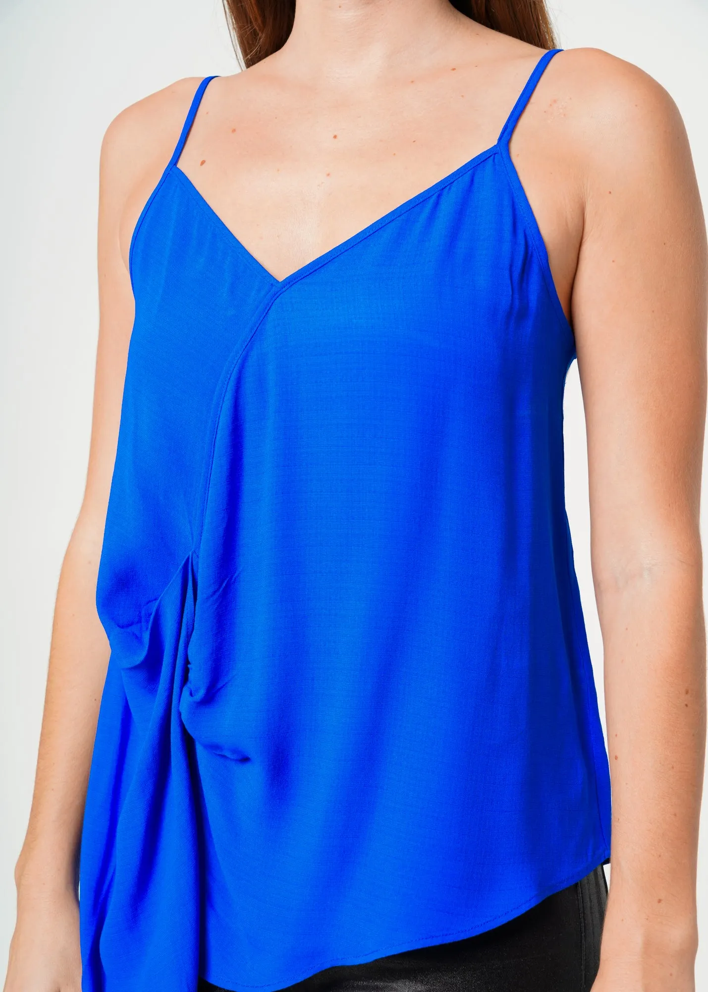 Women's Solid Drape Hem Wrapped Cami in Blue