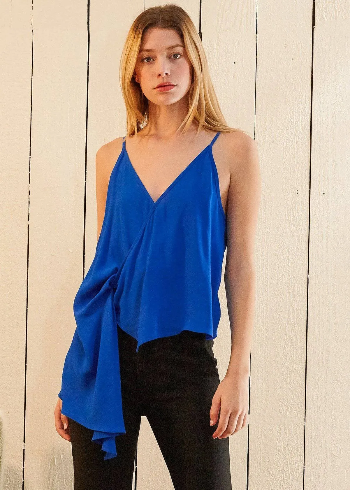 Women's Solid Drape Hem Wrapped Cami in Blue