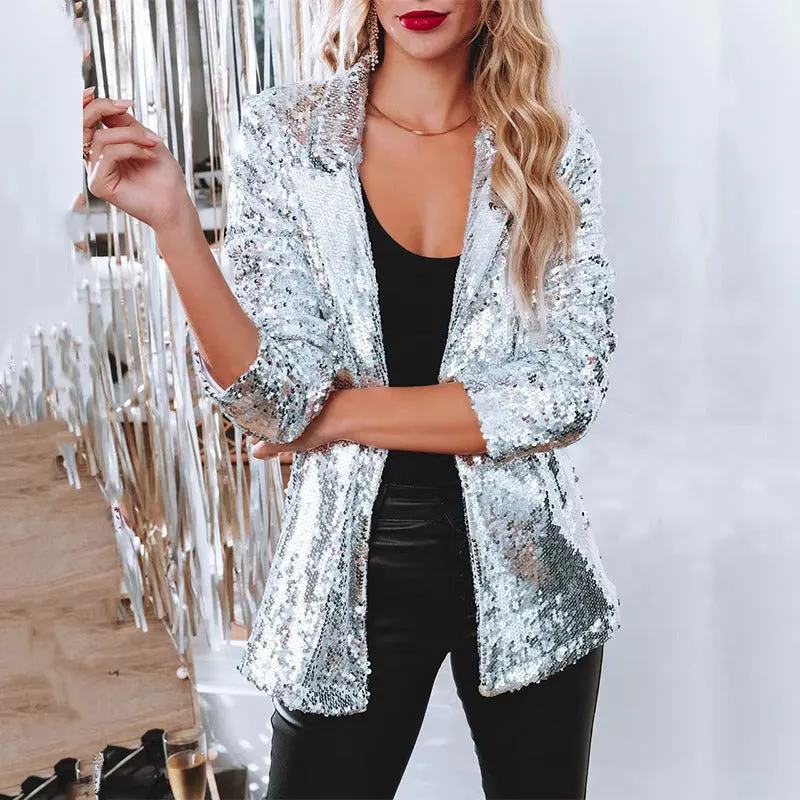 Women's Sparkly Glittered Blazer Coat | Party