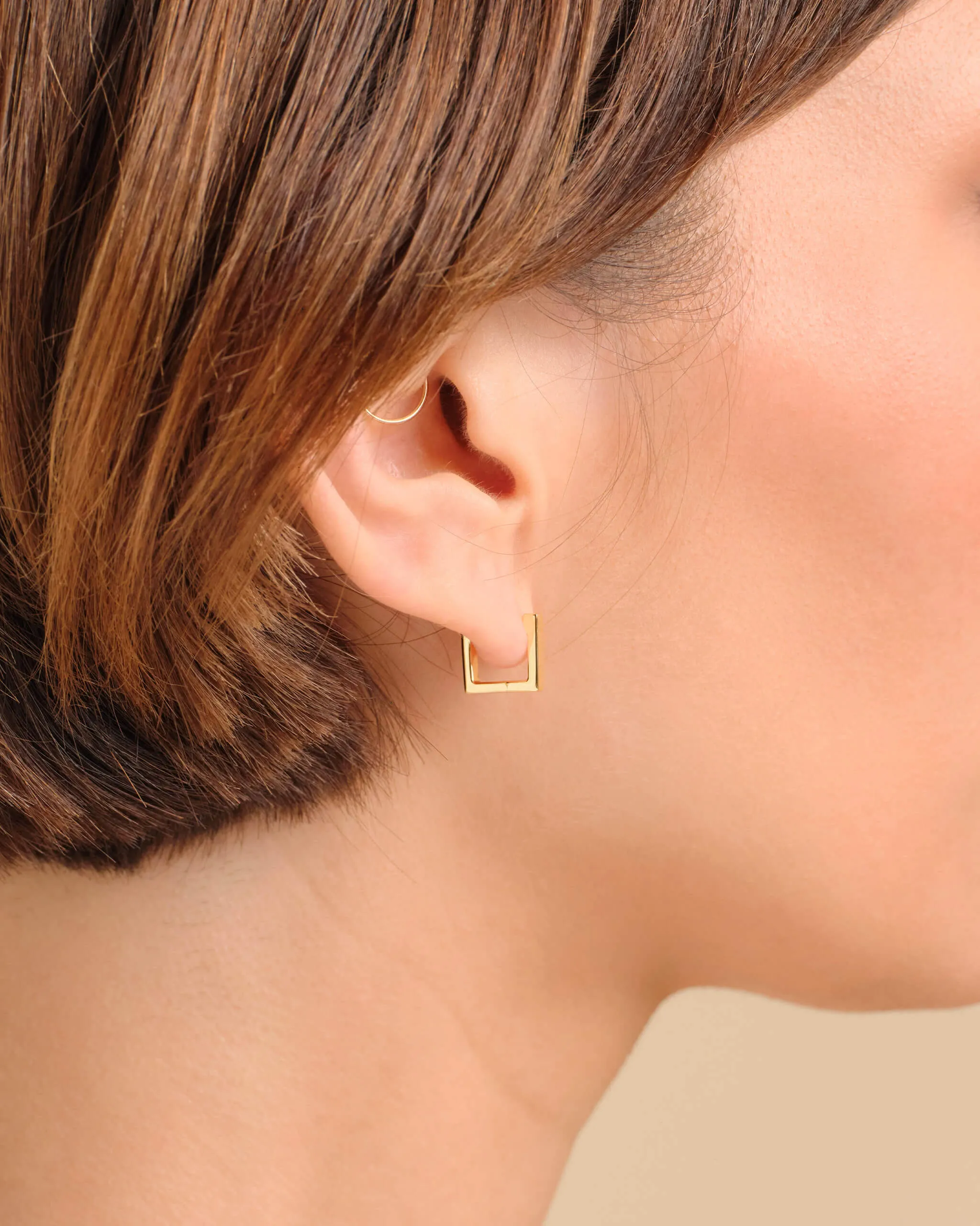 Women's Square Huggie Earrings - Gold