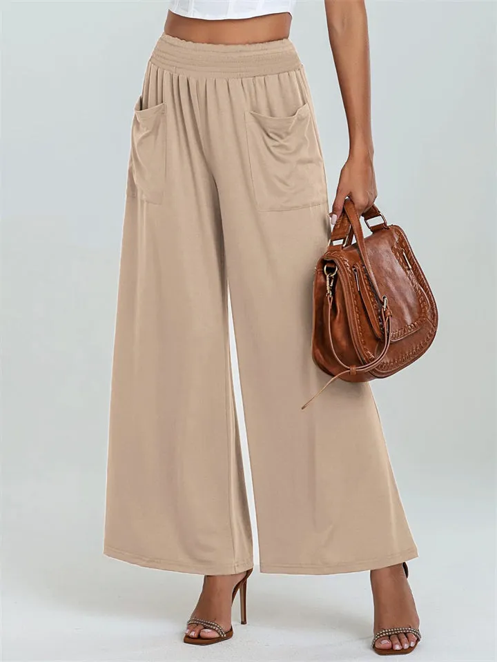 Women's Stylish Elastic Waist Casual Pants with Pockets
